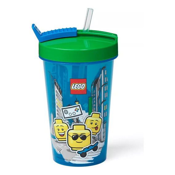 Vaso Con Sorbete Lego Infantil Escolar 500 Ml Tumbler Color Verde Tumbler Whit Straw