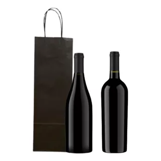 Sacola Kraft P/ Vinho Com Fundo Reforçado Preto 100 Unidades