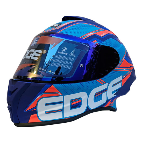 Casco para moto integral Edge Shangai  naranja y azul mate talla M 