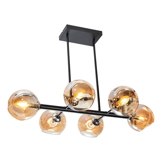 Lámpara De Techo Sputnik Negro Mate Ambar E14 40w 6 Luces Color Dorado Lumimexico 23454-2