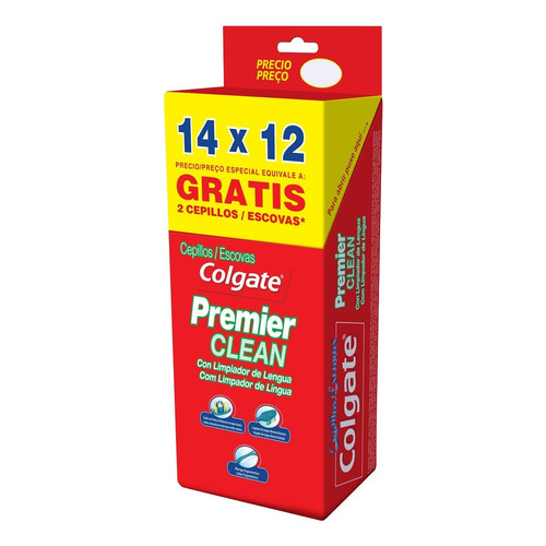 Cepillo de dientes Colgate Premier Clean 2 Cepillos Gratis medio pack x 14 unidades
