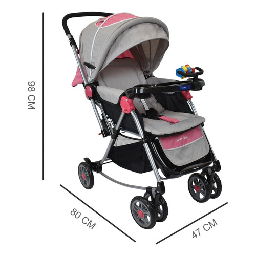 Coche Mecedora Bebe Happy Baby Logan Color Rosa Chasis rosado