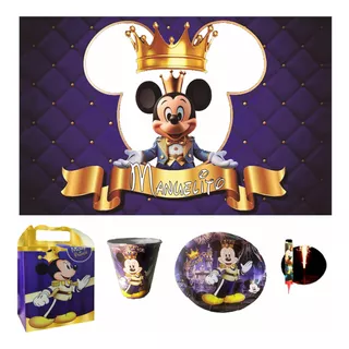 Mickey Príncipe Kit Básico Fiesta Lona Personalizada 30 Pz