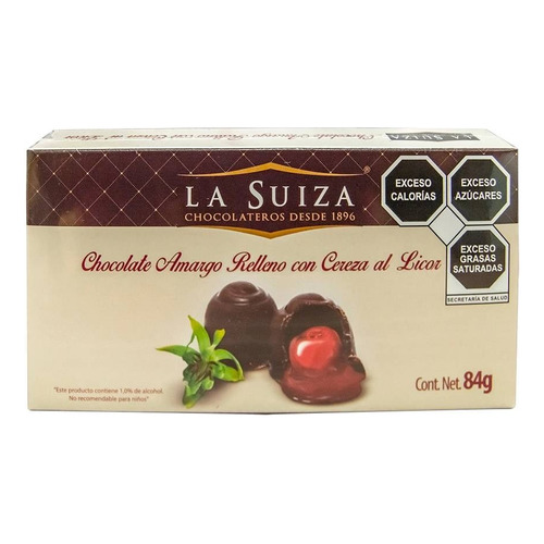 La Suiza Chocolate Amargo Relleno Con Cereza 84 Gr