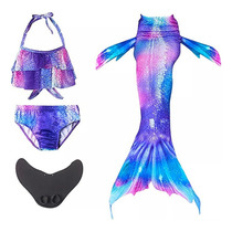 4 Piezas Set Cola De Sirena Y Bikini Niñas, Traje De Baño 