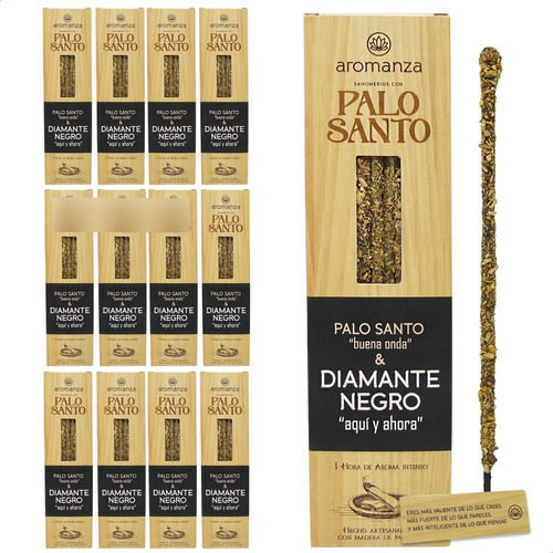 Sahumerio Aromanza Palo Santo Buena Onda Incienso Pack X12 Fragancia Diamante Negro - Aquí Y Ahora