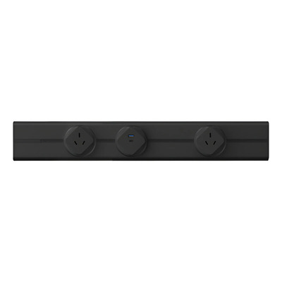 2 Tomas + Usb Movibles Riel Aplicar 220v 50cm Tbc Negro Negro