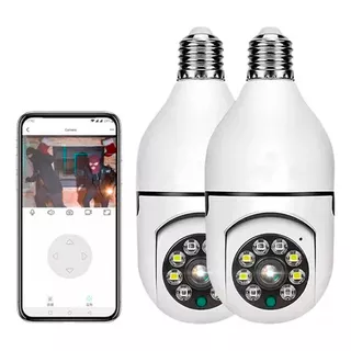 Kit 2pz Cámara De Seguridad Tipo Foco Wifi Ip Socket 360° Color Blanco