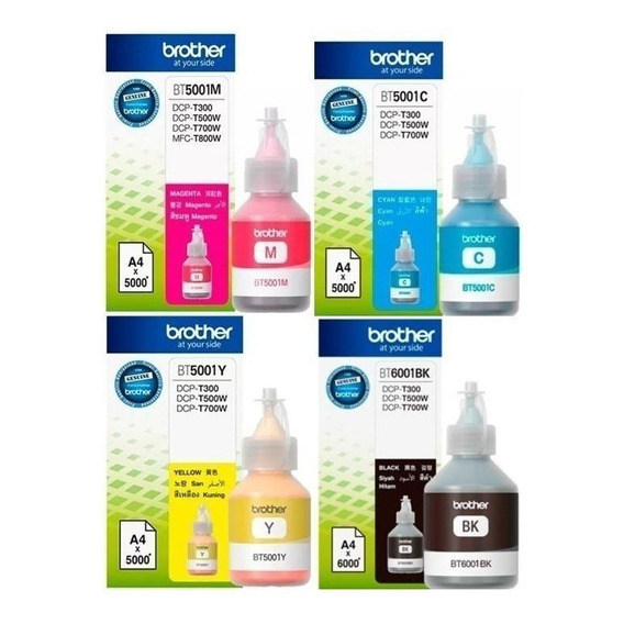 Pack X4 Tinta Brother T300w T500w Bt 5001 6001 Orig En Caja