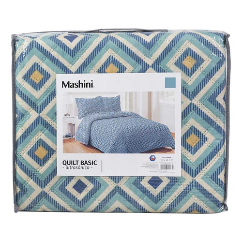 Quilt Coordoba 2 Plazas Marca Mashini Color Azul Claro Estampado Mosa