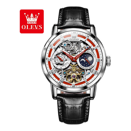 Relojes Luminosos Olevs Automatic Skeleton Para Hombre Color Del Bisel Plateado/rojo