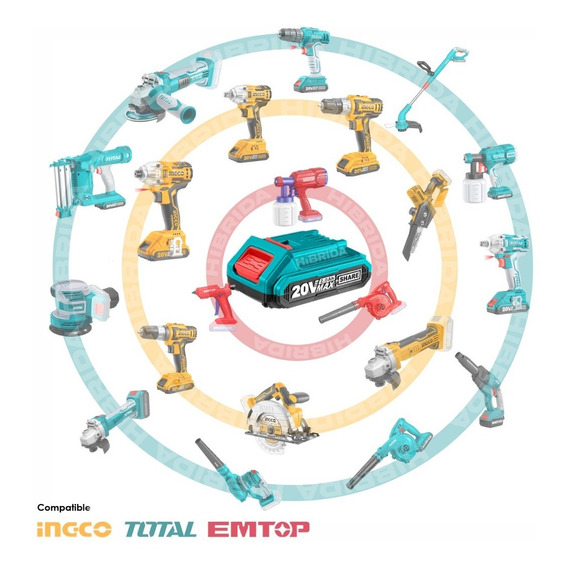 Batería 2ah Total 20v Para Taladro Hidrolavadora Ingco Emtop