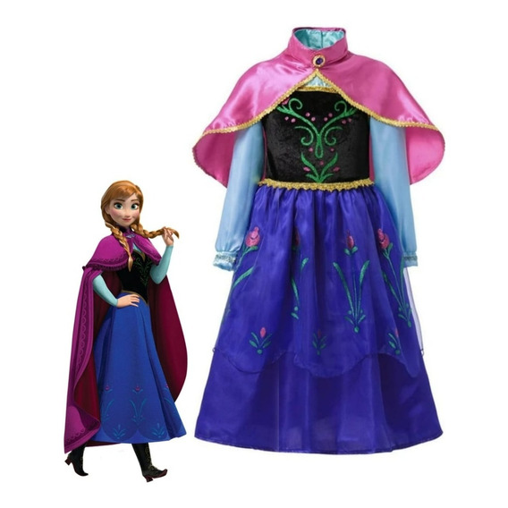 Vestido Nórdico De Princesa Anna Frozen Con Capa Disfraz Ana