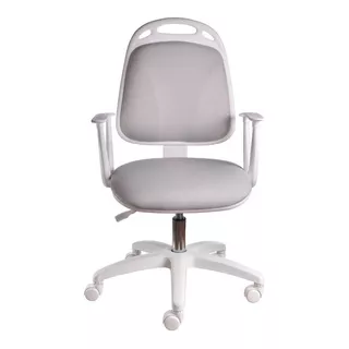 Silla De Escritorio De Outlet Diva Ergonómica  Gris Perla Y Blanca Con Tapizado De Marathon