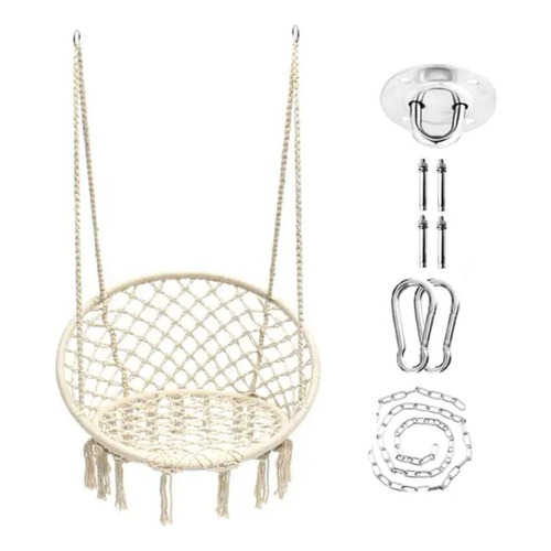 Hamaca Silla Colgante Redonda Interior Exterior Macrame Color Blanco Blanco