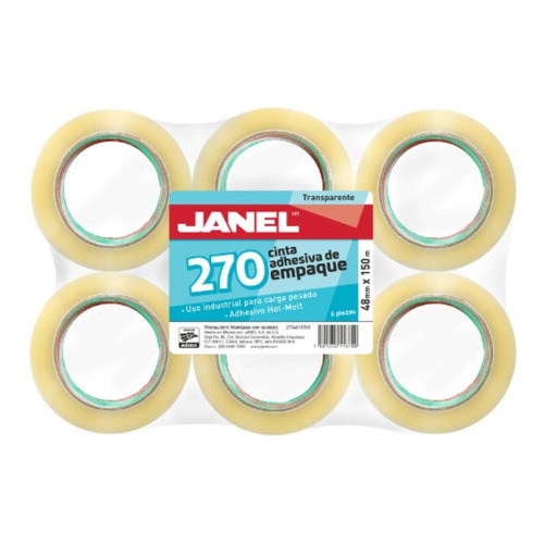 Janel 270 cinta empaque 48mm x 150m 6 unidades blanco