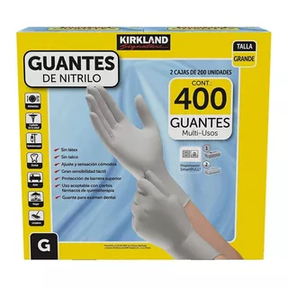 Guantes Descartables Antideslizantes Kirkland Signature Exam Color Gris Esterlina Talle G De Nitrilo En Pack De 2 X 200 Unidades