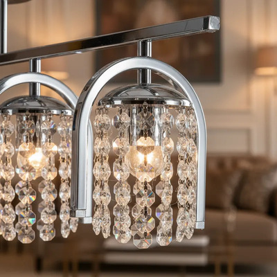 Plafon Renny 4 Luces Barral Cristal Cromo Apto Led E27 