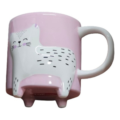 Tarro 3d Grande Para Café Gato Meow Cerámica 500 Ml Color Rosa Gato 3d