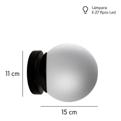 Aplique Globo Opal 15cm Negro Apto Led E-27 Deco Moderno