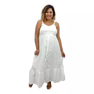 Vestido Branco Indiano Longo Alça Com Lesi Algodão 10532