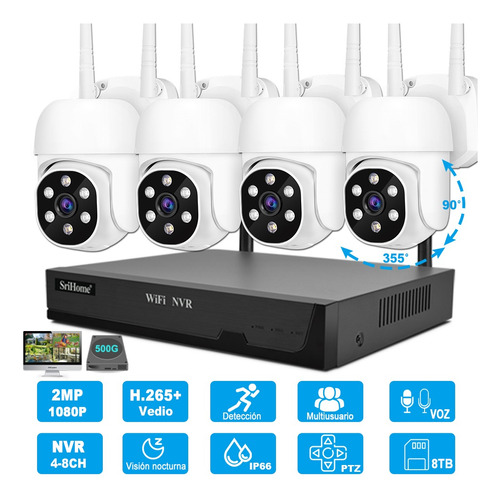 Kit De Videovigilancia Nvr Con 4 Cámaras Ptz Wifi + Hdd 500g