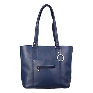 Bolsa Mujer Piel Genuina Vacuno Grande Al Hombro 7142-44 Color Azul Marino