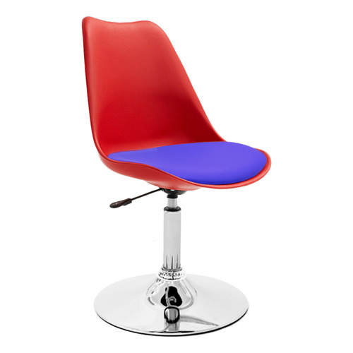 Silla Tulip Eames Para Escritorio Con Base Fija Newmo Roja De Asiento Azul