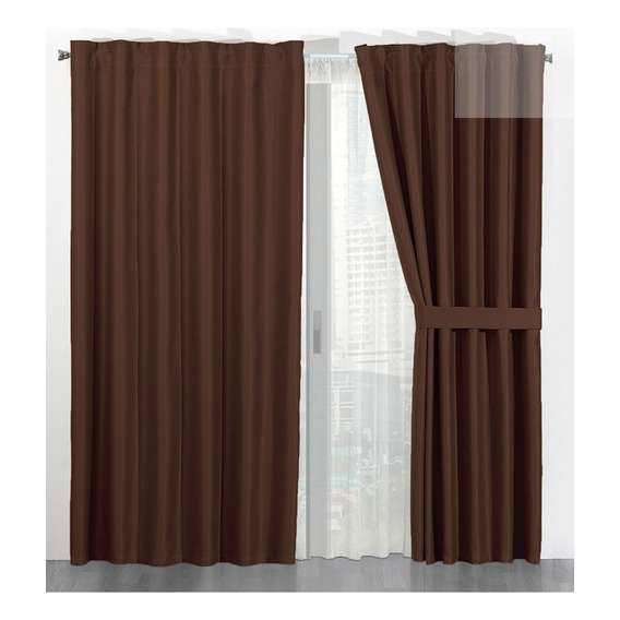 Cortinas Térmicas Blackout 100%, 2.20m Alto Bloquean Ruido Color Café