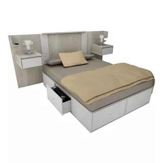 Juego De Dormitorio Cama Multifuncion Cajones Y Respaldo 150