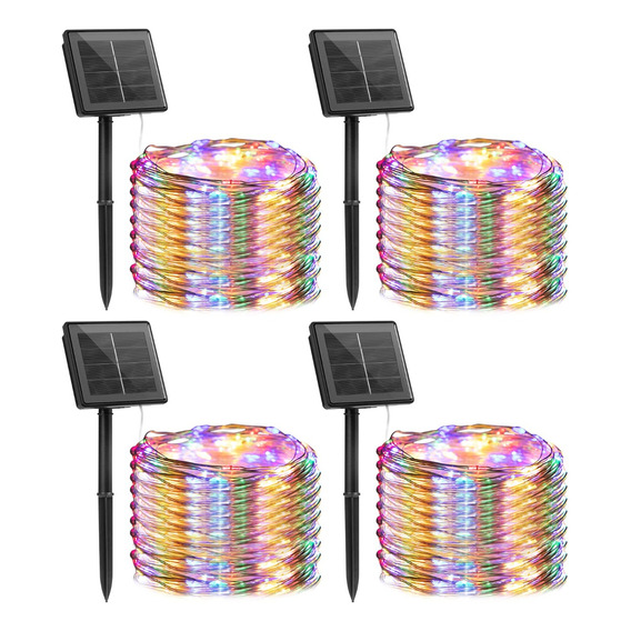 Luces De Luz Solar Led Exterior Navidad 100led 8modos 4 Pzs