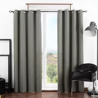 Cortina Blackout Real Textil 2.74x2.13m - 2 Paneles Color Gris Oscuro