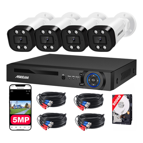 Kit De Cámara De Vigilancia Exterior Disk 500gb Dvr 4 Cámara