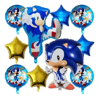 Kit 10 Globos Metálicos Sonic Decoracion Cumpleaño De Fiesta