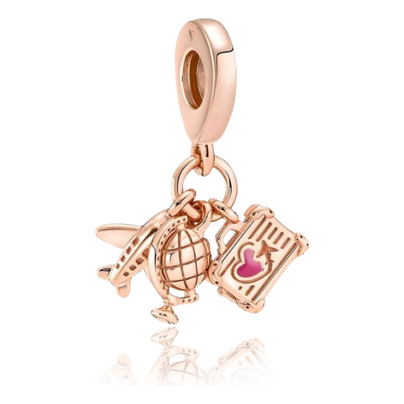 Charm Avion Globo Maleta Viaje Plata S925 Dije Rosa Gold