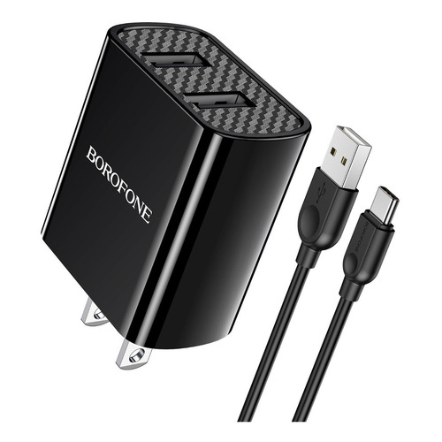 Cargador Dual / Cable Micro USB / Tipo C/ Color Negro / Marca Borofone