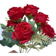 Ramo De Flores Artificiales Lady Pia, Rosa Europea, Roja