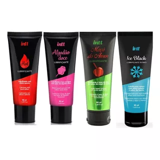 Gel Beijável Intt Novidades Kit 4 Unidades Sabores 50g Sabor Morango Hot/ice Black/maça Do Amor/algodão Doce