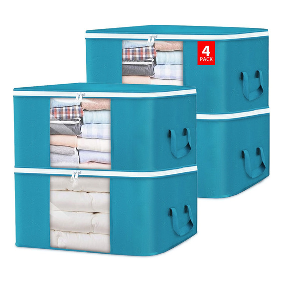 4 Caja De Almacenamiento Ropa Plegable Organizador De Manta Color Azul