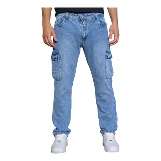 Pantalon Cargo Hombre Jean Recto Bolsillos Clasico Premium