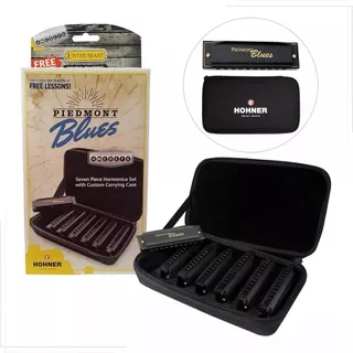 Kit Com 7 Gaita De Boca Harmônicas Piedmont Blues Hohner Afinações Em G A B C D E E F Com Case Produto Original 