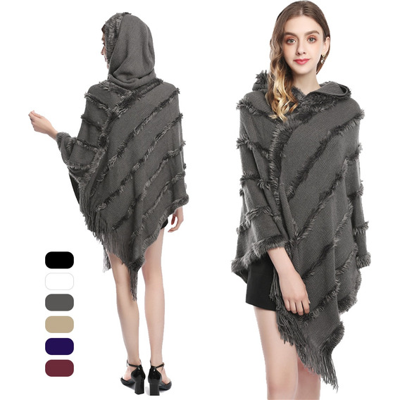 Poncho Capa Para Mujer Dama Chal Abrigo Con Capucha