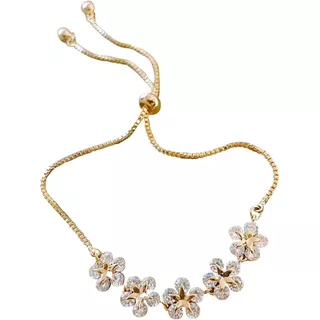 Oferta! Pulsera Flores Hechas Con Cristal De Swarovski Oro