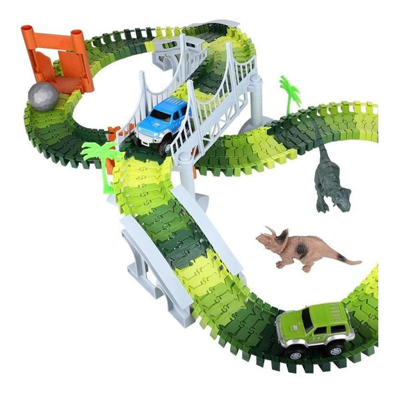 Pista Dinosaurio Infantil 148pcs 1 Auto Y Accesorios Color Verde lima