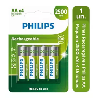 4 Pilhas Recarregáveis Philips Aa 2500mah Hr6 1,2v