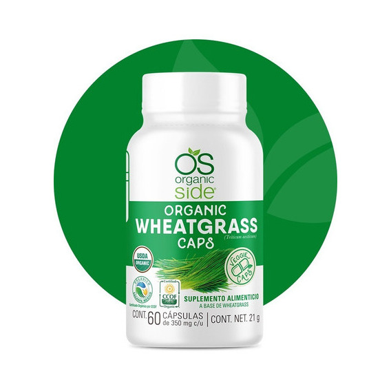 Organic Side Wheatgrass Orgánico 350mg 60 Capsulas Sabor Sin Sabor