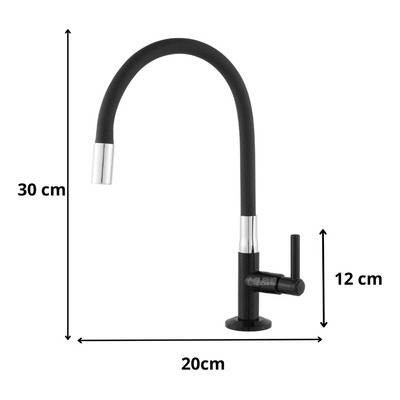 Alpha Hidrometais Torneira Gourmet De Pia Cozinha Bancada Tubo Flexível Acabamento Mate Cor Preto