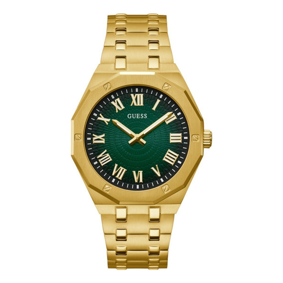 Reloj Guess Hombre Caballero Analógico Color De La Correa Dorado/verde