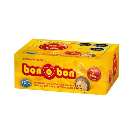 Bombón Bon O Bon Chocolate Leche 30 Un. X 15 Grs