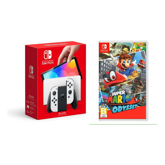 Nintendo Switch Oled Blanco 64gb Y Juego Super Mario Odyssey